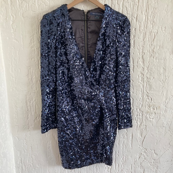 French Connection Blue Sequins Long Sleeve Mini Dress Size 6 - Picture 7 of 7
